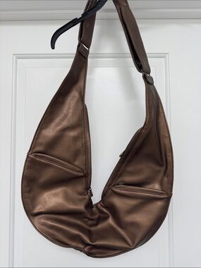 Sleek Chocolate Bronze Crescent Crossbody Bag - never used